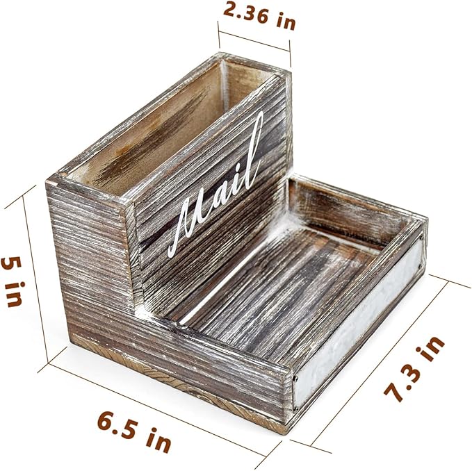 Farmhouse Mail Organizer Countertop Letter Sorter Caddy 2 Tier Rustic Mail Tray Wooden Mail Holder File Organizer Bill Paper Folder Office Desk Accessories Rustic Office Supplies Home Decor