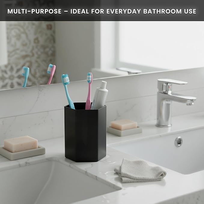 Black Pen Holder for Desk | Hexagonal Acrylic Pencil Holder Organizer for Home, Offices | Multipurpose Acrylic Makeup Organizers, Clear Toothbrush Holder & Pencil Cups for Desk | Stationary Supplies