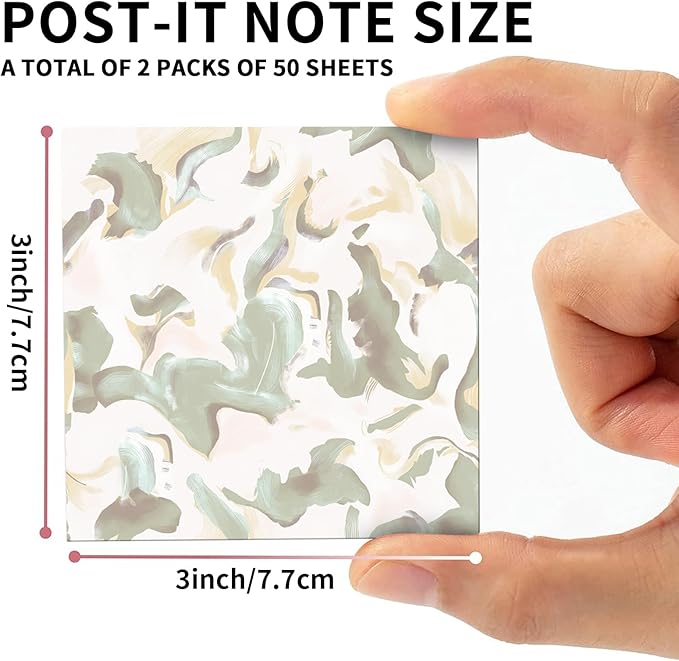 2 Pack Sticky Notes 3x3 Inches, Bright Cute Strong Sticking Power, Easy to Post for Home, Office, 80sheets/Pads, Abstract Watercolor Leaves