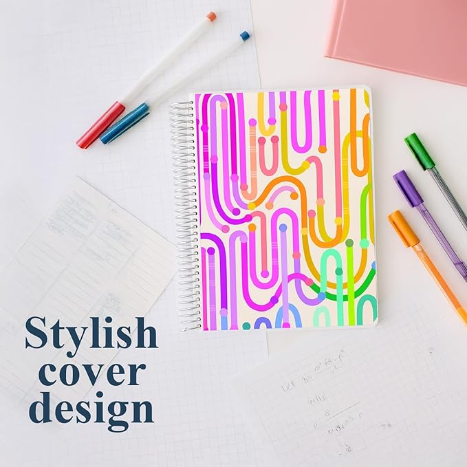 Erin Condren 7” x 9” Lined Spiral Notebook, College-Ruled Layout with 80 Lb. Paper, Journey Cover, 160 Lined Notebook Pages, Platinum Coil, Stickers Included