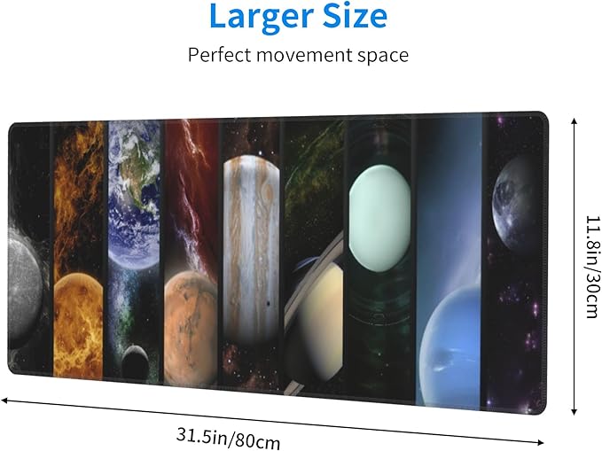 Cosmic Planets Large Mouse Pad, Gaming Desk Mat, XL Keyboard Desk Pad Mat for Desktop, 31.5"x11.8" Non-Slip Base Big Mousepad with Stitched Edges