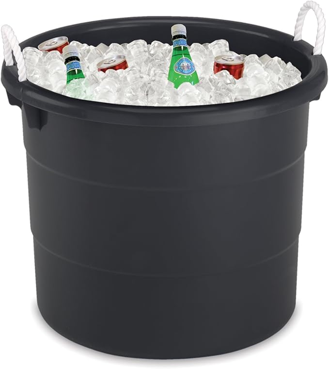 HOMZ 2-Pack Utility Tub, Large Plastic Storage Bucket with Rope Handles, 18 Gallon, Black - Portable Indoor and Outdoor Buckets for Kitchen, Laundry, Garden, Bathroom, and Garage Organization