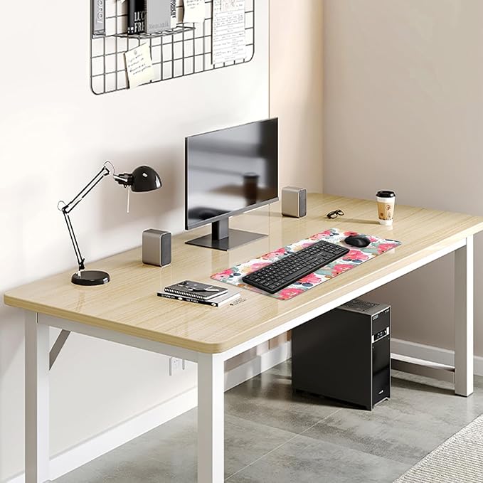 Watercolor Flowers Desk Pad Mouse Pad,Large Floral Mouse Mat with Stitched Edges,Non-Slip Rubber Base Mousepad for Office PC Keyboard Laptop and Home Work Desk Mat(27.5X11.8 in)
