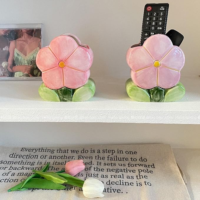 Flower Pencil Holder for Desk Purple Toothbrush Holder Cute Makeup Pen Holder for Office Desk Accessories Aesthetic Home Decor Birthday Gifts for Women Vanity Kawaii Kitchen Utensil Holder