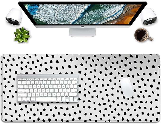 Boho Extended Desk Pad Mouse Pad,Large Polka Dot Mouse Mat with Stitched Edges,Non-Slip Rubber Base Mousepad for Office Computer Keyboard Laptop Home(27.5X11.8 in)