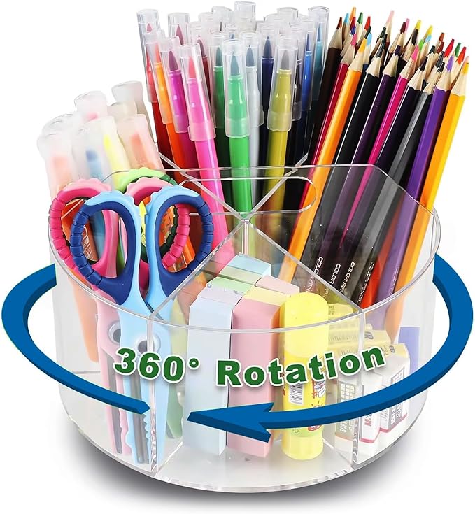 Fab Glass and Mirror Clear Acrylic Pen Holder – Multi-Function Desk Organizer, Makeup Brush Holder, Pencil Cup for Desk, Modern Storage Solution for Office, School & Vanity