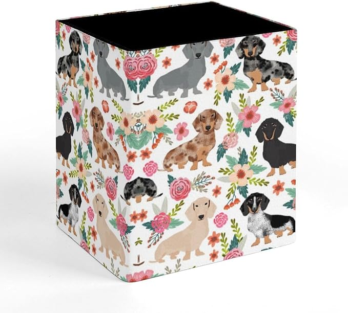 Square Pen Holder & Pencil Organizer for Desk - Office Storage Organizer, Markers/Makeup Brushes/Scissors Holder, Compact Desk Decor Accessories for Home Classroom School(Dachshund)