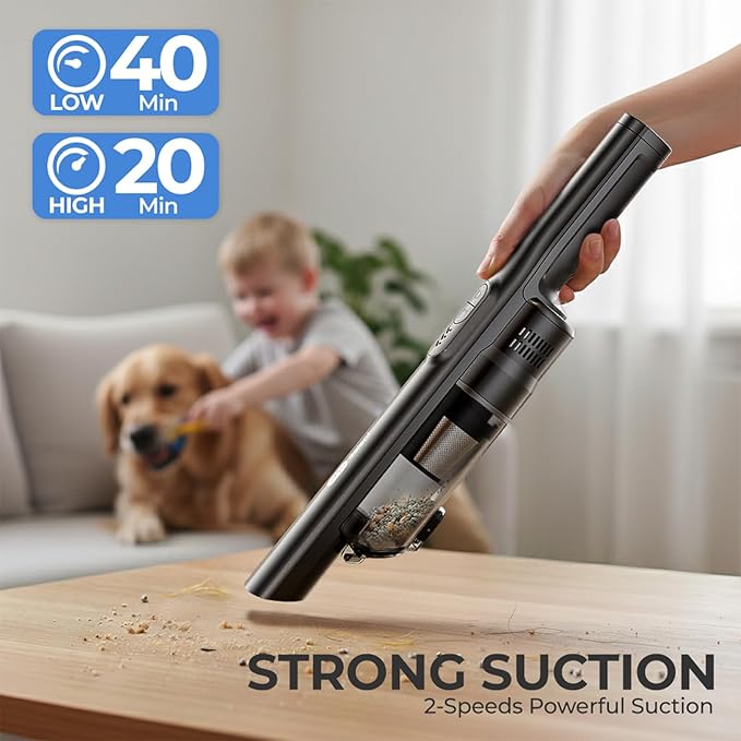 EPROEON Cordless Handheld Vacuum Cleaner, 13000Pa Strong Suction, Mini Vacuum with Charging Dock, 40 Mins Runtime, LED Light, HEPA Filter, One-Click Empty for Car Detailing and Home