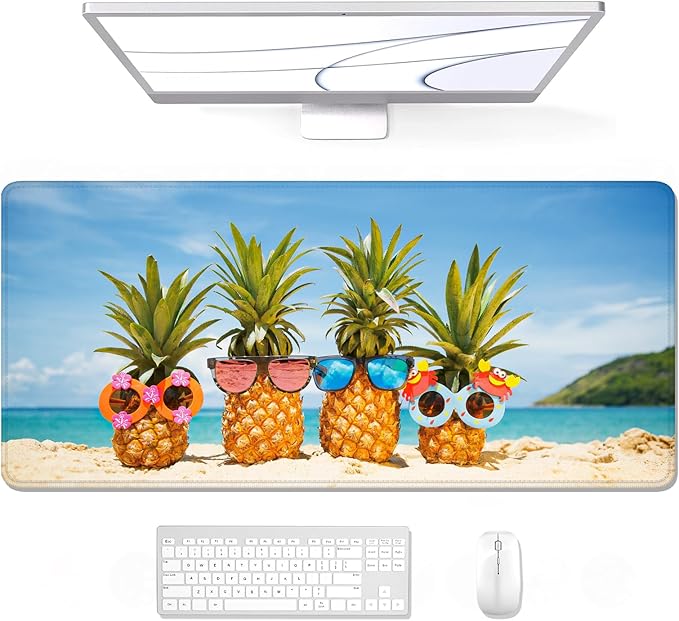 Auhoahsil Large Gaming Mouse Pad, Beach Theme XXL 35.4 x 15.7 in Desk Pad Stitched Non-Slip Rubber Long Computer Mousepad Thin Extended Full Size Desk Mat for Desktop, Laptop, Wireless Mice, Blue