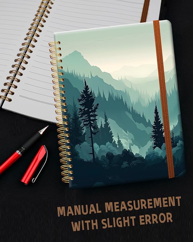 Ruled Spiral Writing Notebook,A5 Hardcover Lined College Journal for Women Lady Girl,Strong Twin-Wire Binding with Premium Paper,8.4" X 6",Perfect for School,Office,Home Gifts(green mountain forest)