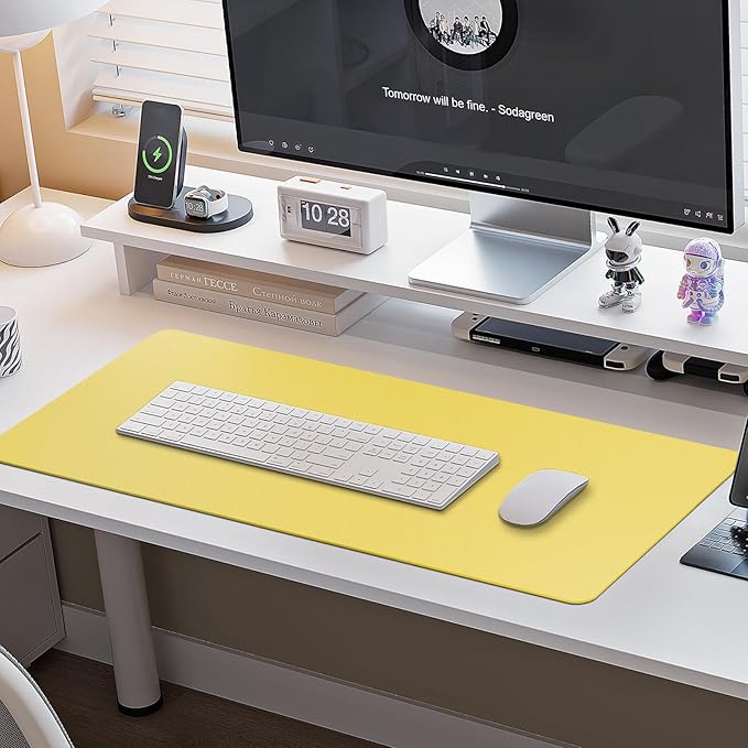 Boutilon Leather Desk Pad Protector,Non-Slip Mouse Pad,Laptop Desk Pad,Office Mouse Mat,Waterproof Leather Desk Blotter,Desk Writing Pad for Office and Home (XL-Yellow,35.4"x 15.7")
