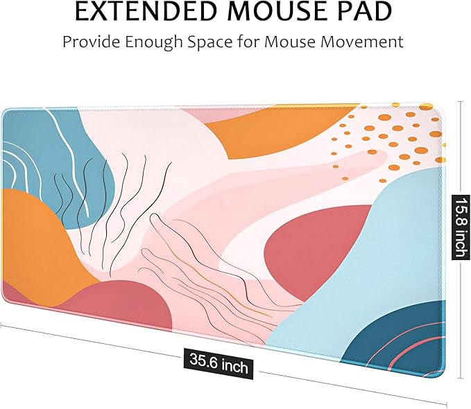 Auhoahsil Desk Mat, Ultra Large Mouse Pad, XXL Gaming Mousepad, Pretty Desk Pad, Big Extended Full Size Desktop Desk Matt for Keyboard, Laptop & Computer, 35.5 x 15.7 in, Abstract Orange Pink Pattern