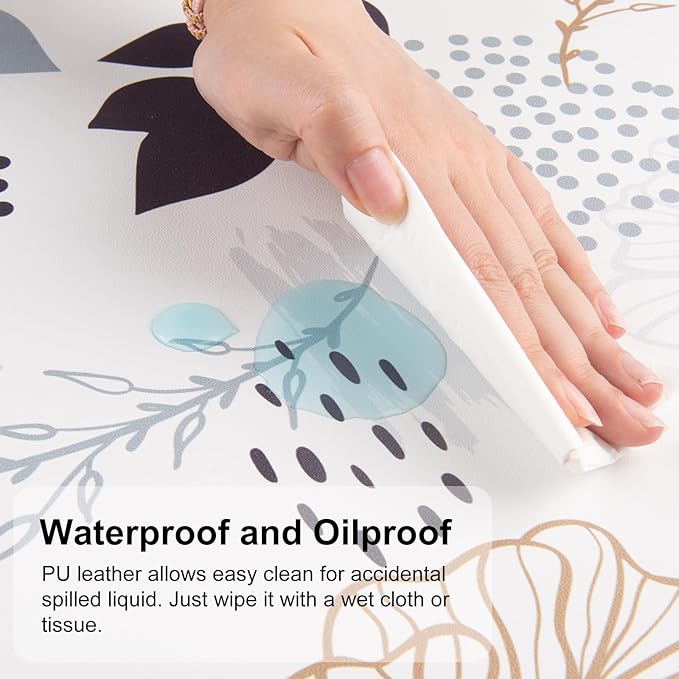 QIYI Large Mouse Pad, Extended Desk Mat for Desktop, PU Leather Waterproof Gaming Mousepad, Computer Desk Accessories Protector Writing Pads for School Office Home 31.5" x 15.7" - Floral Outlines