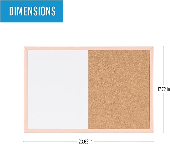 MasterVision Pastel Collection Combo Dry Erase Whiteboard/Cork Bulletin Board, Salmon Colored MDF Frame, 23.62" x 17.72"