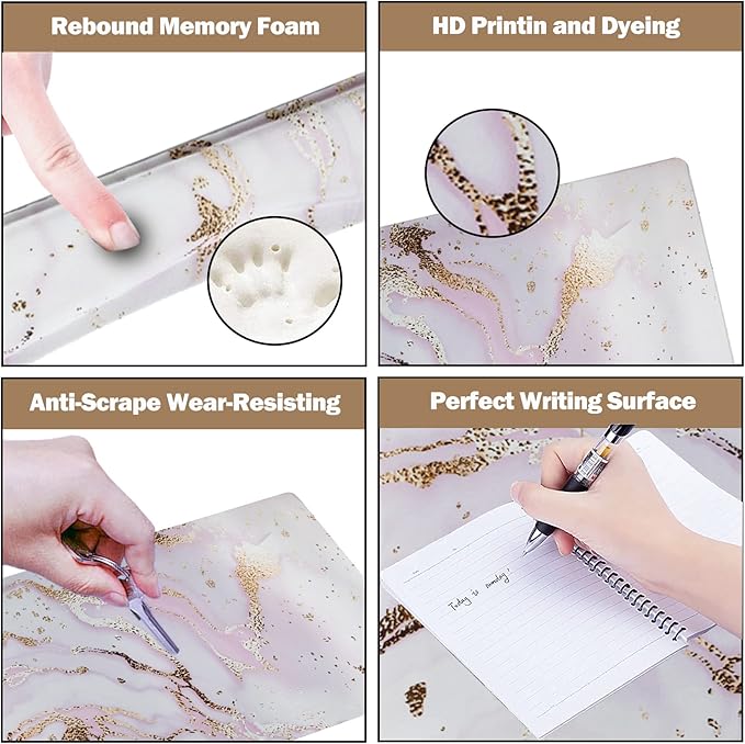 ARTSO Large Gaming Mouse Pad, Keyboard Wrist Rest Pad & Wrist Support Mousepad Set, Stitched Edge, Extended, Non-Slip Base, Memory Foam,Multifunctional Desk Mat 4pcs for Office & Home, Pink Marble