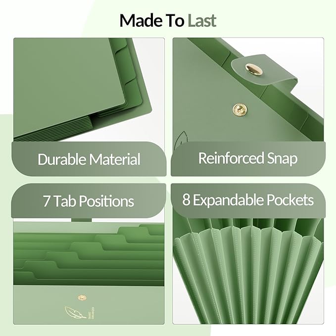 Sooez Aesthetic 8 Pocket Accordion File Organizer, Pastels Expanding File Folder for Important Document with Labels, Portable Receipt Bill Organizer for Office School Supplies, Letter Size Light Grey