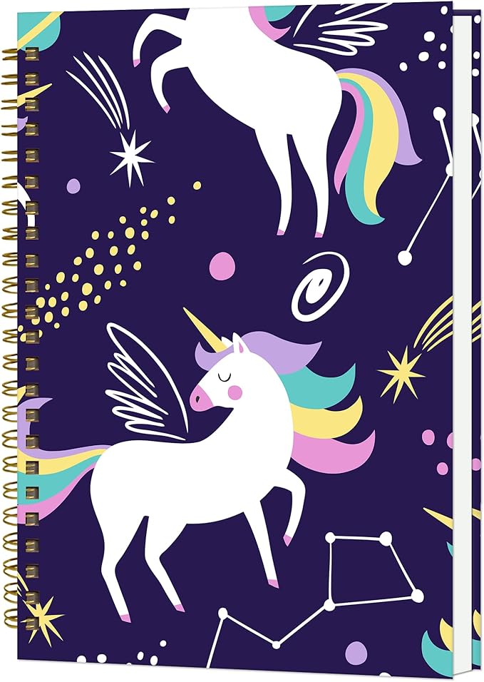 Spiral Notebook A5, Hardcover Journal for Women, 120 Pages Thick College Ruled Paper, Perfect for Office, School, or Home Use(Cute Unicorn)