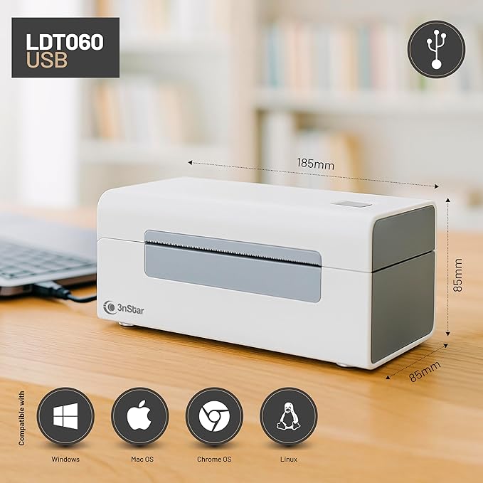 3nStar Direct Thermal Printer for Shipping Labels | 4x6 Product Labels | USB | Compact, Portable | Home & Business | LDT060