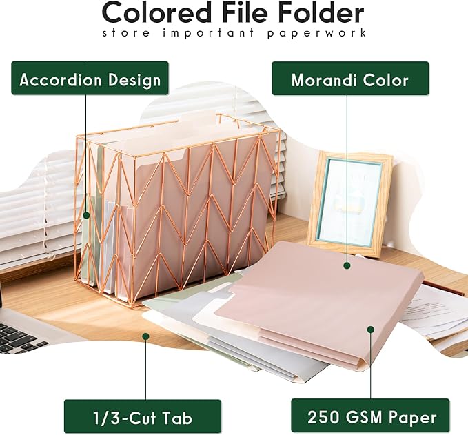 Y YOMA 6 Pack Extra Capacity File Folders Letter Size Accordion Decorative File Folder Cute Pretty Colored Filing Folder File Organizers for Office School Home Desktop with 1/3-Cut Tab, Morandi Color