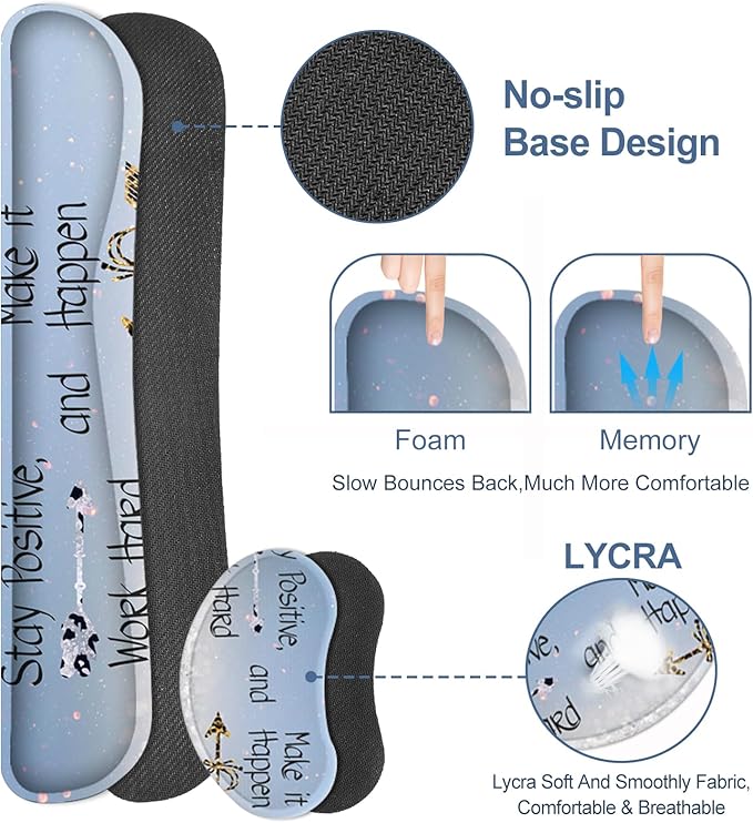 Desk Mat, Gaming Mouse Pad Wrist Rest Support Combo, XXL Large Mousepad + Keyboard Wrist Support +Mouse Wrist Rest+Coaster Set with Ergonomic Design 4in1 for Home Office, Stay Positive Blue