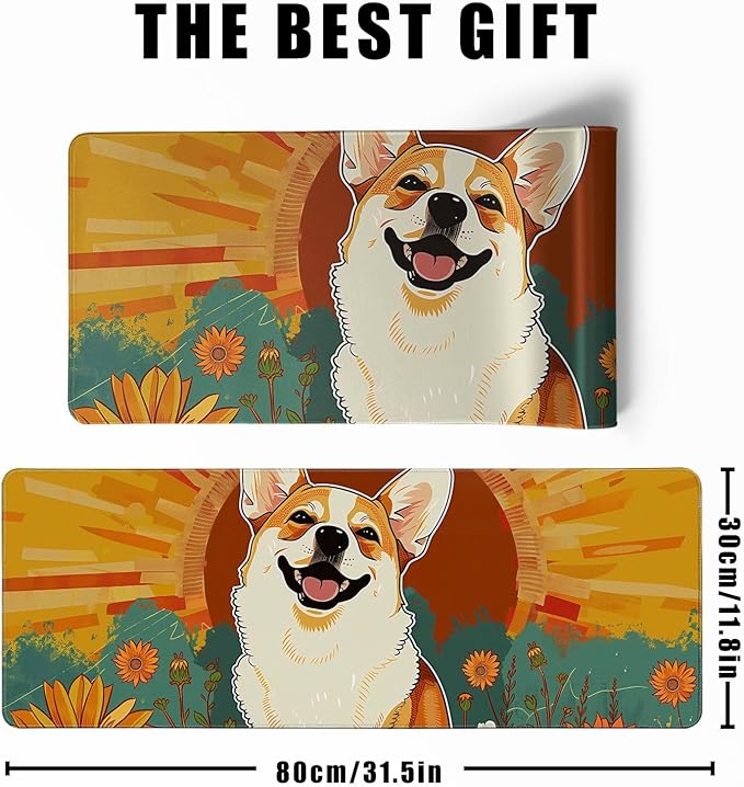 Cute Dog Mouse Desk Pad Kawaii Yellow Desk Mat Desk Decor Large Gaming Mouse Pad For Desk Mousepad Computer Office Keyboard Laptop Big Corgi Mouse Pad Xl(31.5x11.8 In)-With Non-Slip Base Stitched Eges