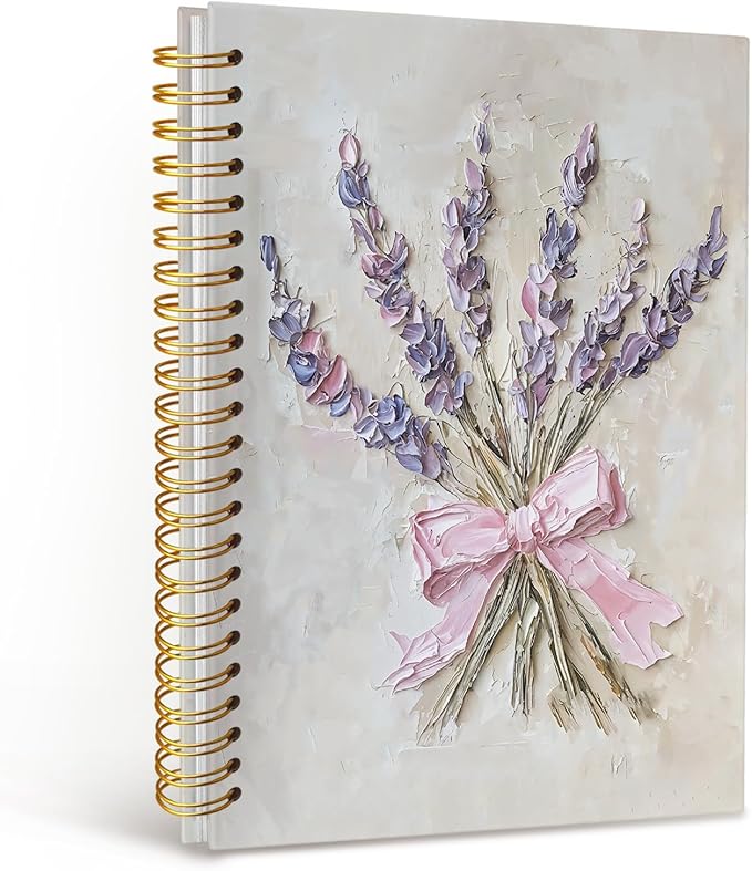 MOFUYU Pink Bow Floral Journal for Women Girls，Floral Coquette Aesthetic Spiral Notebook，Pretty Trendy Notebook, Girl School Supplies for Notes, Writing & Gifts, A5 Size 5.5x8.3