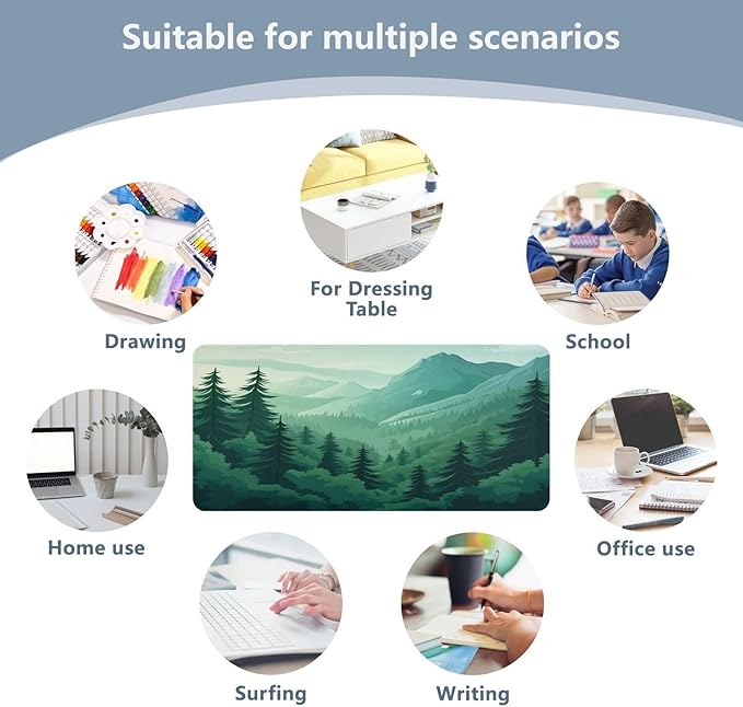 Mouse Pad Desk Mat Leather Desk Pad Large Gaming Desk Cover Protector Mat for Keyboard Computer Laptop Office Waterproof 47.2 x 23.6 Inch Green Forest Trees