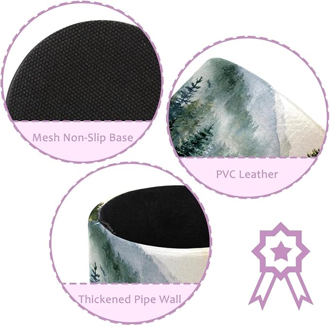 1 Pack Watercolor Mountain Deer Circular Pen & Pencil Holder - Durable PU Leather Pencil Cup, Desk Accessories Organizer for Office Desk School Home