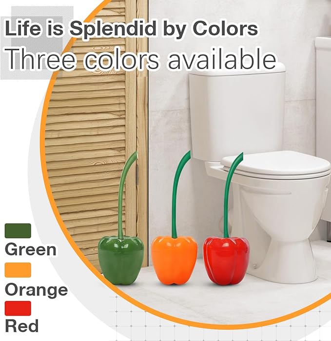 ADNIKIA Toilet Brush Bell Pepper, Toilet Bowl Brush and Holder, Sweet Pepper Toilet Cleaner Brush, Bathroom Chili Pepper Fruit Toilet Brush for Deeply Cleaning, Hot Pepper Toilet Brush Set