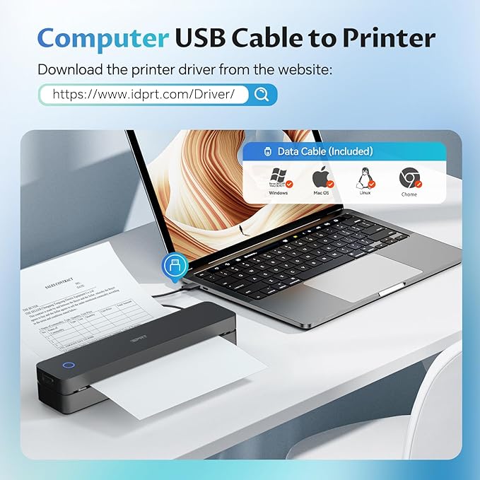 iDPRT Portable-Printer Wireless for Travel, 300DPI Inkless Thermal Small Printers for Home Use, Office, Vehicles, Mobile Bluetooth Printer Supports 8.5" x 11" US Letter, for Smartphone & PC,Dark Black