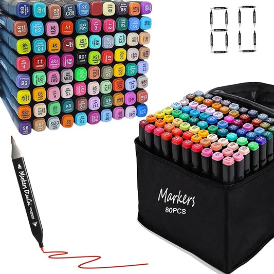 wyewye Alcohol Markers Set, 80 Colors Dual Tip Permanent Art Markers for Kids, Coloring Painting School Supplies Sketch Drawing Marker for Adults Boys Girls Students Drawing and Coloring