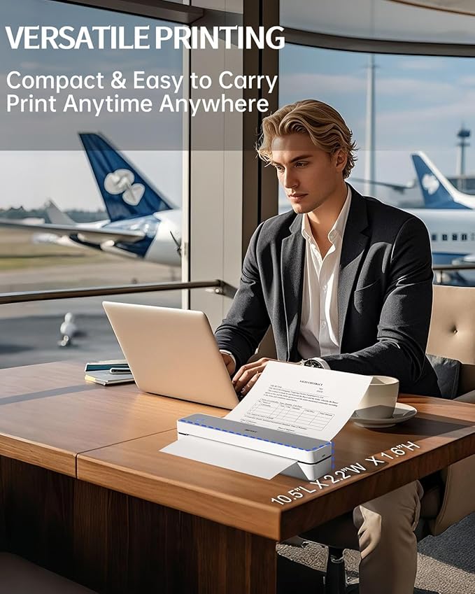 Inkless Portable Printer for Travel, 300DPI Wireless Thermal Printer Support 8.5" x 11" US Letter, A4, MT610Pro Small Bluetooth Printers Compatible with iOS, Android Laptop for Home Office Car, Grey