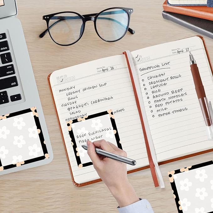 Sticky Notes, 2 Pads, 3x3 inches, Cute Colorful Fun Self-Stick Note Pads, Easy Post, Strong Adhesive Notepad Black Flower Pattern