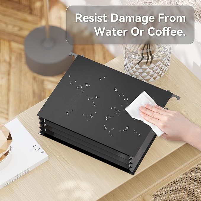 ANSOOK Plastic Hanging File Folder Letter Size,5" Expanding File Folder,6 Packs Extra Capacity File Folder with Tabs,Accordion Pockets Organizers,Black File Cabinet Folders for Documents Home Office