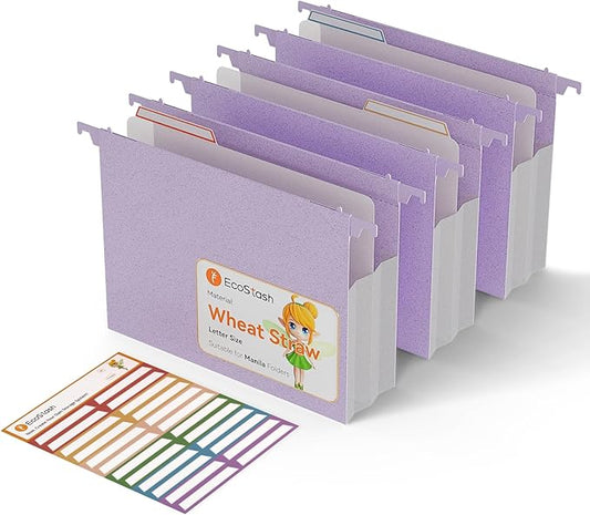 Extra Capacity Hanging File Folders, 3.15" Reinforced Wheat Straw Expanding Hanging Folder Letter Size, Heavy Duty for Filing Cabinets, File Organizer for Office & Home-Lavender Purple-3 Packs