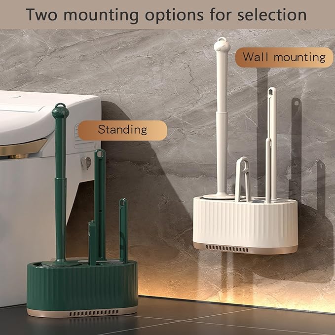 Basaza Toilet Brush and Holder Set Toilet Bowl Cleaning Brush and Holder for Bathroom 4 in 1 Dark Green Toilet Bowl Cleaner Brushes & Holders Bathroom Accessories Floor Standing or Wall Mounted