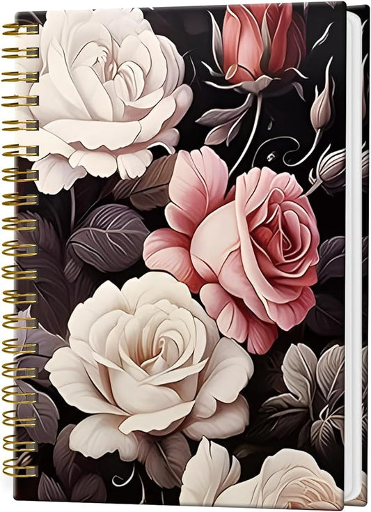 Spiral Notebook Journal for Women Men, A5 Hardcover Journal, 120 Pages Thick Paper, College Ruled Writing Notebook for School, Work & Office 8.3'' × 5.9''(Vintage Rose Floral)