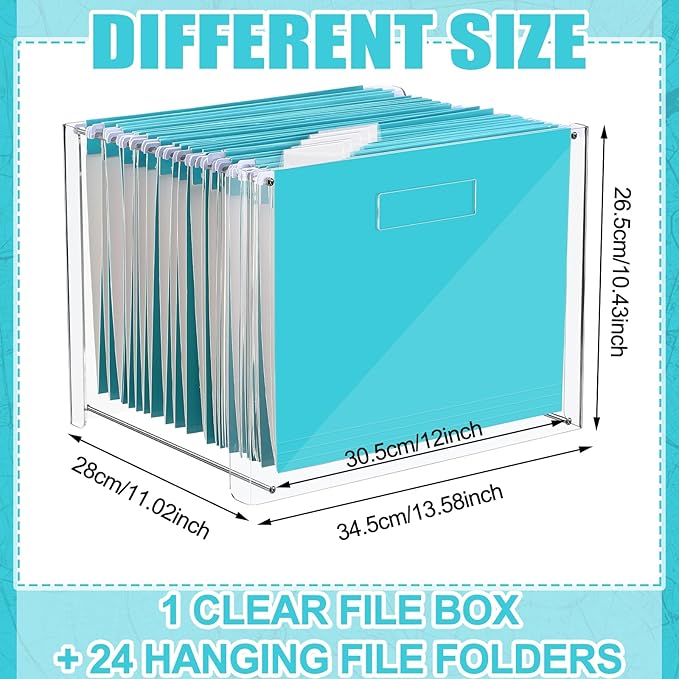 24 Hanging File Folder with Acrylic Organizer for Letter/a4 Size Desktop Clear File Storage Box with Handles for Home Work Office Use(Blue,Classic)