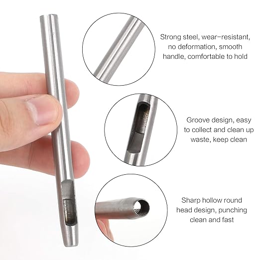 Leather Hole Punch, 15Pcs Hollow Hole Punch Steel Belt Leather Punch Round Hollow Punch Tool for Watch Strap Canvas Belt Paper Plastics, 0.5mm-6mm