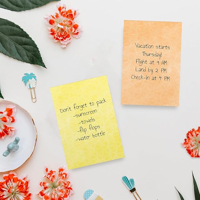 Gotcha Covered Notebooks Citrus Vibes Note Assortment / 4" x 6" Tropical Repositionable Sticky Notes/Set Of 5 Colorful Fruit Themed Pads/Made In The USA