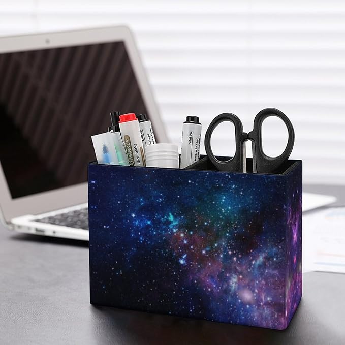 Pen Holder, Pencil Holder for Desk Organizer, Nebula Deep Space Galaxy PU Leather Pencil Cups Desktop Stationery Storage Makeup Brush Holder Pen Organizer for Office Home