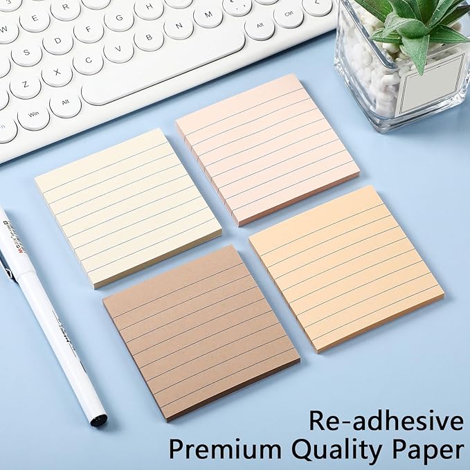 12 Pack Boho Color Lined Sticky Notes 3x3 Inch Post Ruled Stickies Super Self Stick Power Memo Pads Multi Colors Notes Pads Vintage Aesthetic School Office Supplies Accessories