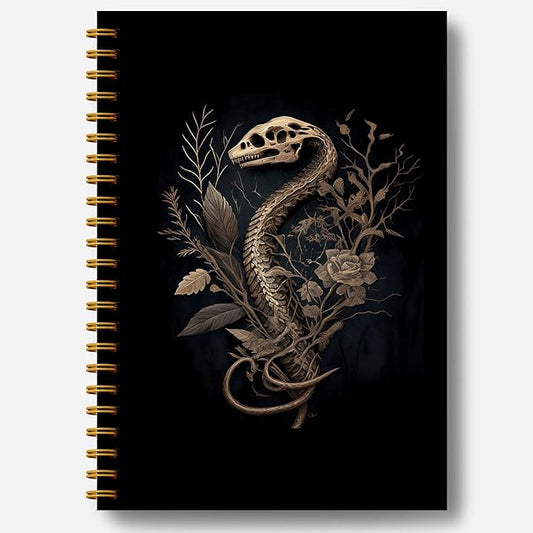 Snake Skull Spiral Journal Notebook - Goth Golden Snake Head Skeleton Notebook 5.5×8.3, Snake Gifts Spiral Notebook Journal with 164 Pages, Punk Dark Witchy Gifts