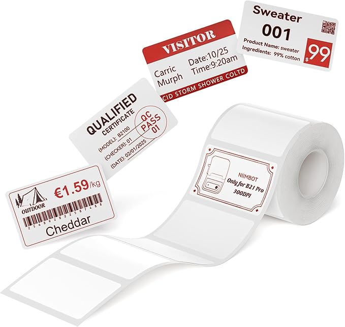 NIIMBOT Red&Black Labels, Refill Sticker Papers Only for B21 Pro 300DPI Label Maker, Dual Color Printing Stickers Good Idea for Schools,Business,Price Tags,Baking(2''x1.18''/50x30mm)