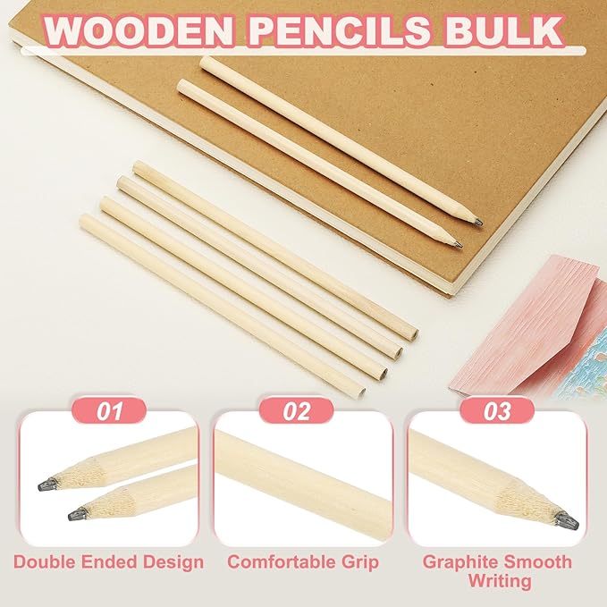 PATIKIL Round Wooden Pencils Bulk, 30 Pack HB Graphite Pencils Double-Ended Design for Office Supplies, Engineering Marking Writing Art Drawing Supplies, Brown