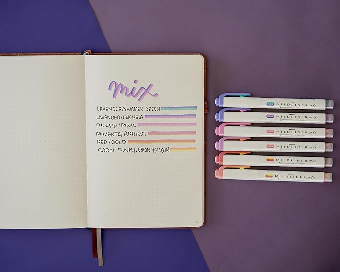 Zebra Pen Mildliner Mix Dual Color Highlighter Marker Set, Chisel Tip, Ideal for Bible Highlighting, No Bleed, School Supplies and Teacher Supplies, Assorted Colors, 6-Pack (77706)