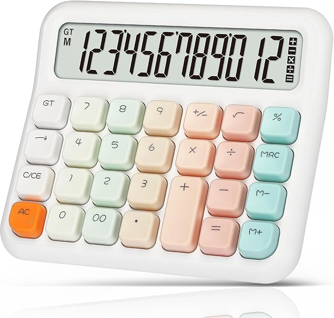 Pendancy Calculators Desktop 12 Digit, Gradient Pink Cute Basic Calculator with Extra Large LCD Display and Buttons, for Office, School, Home Use
