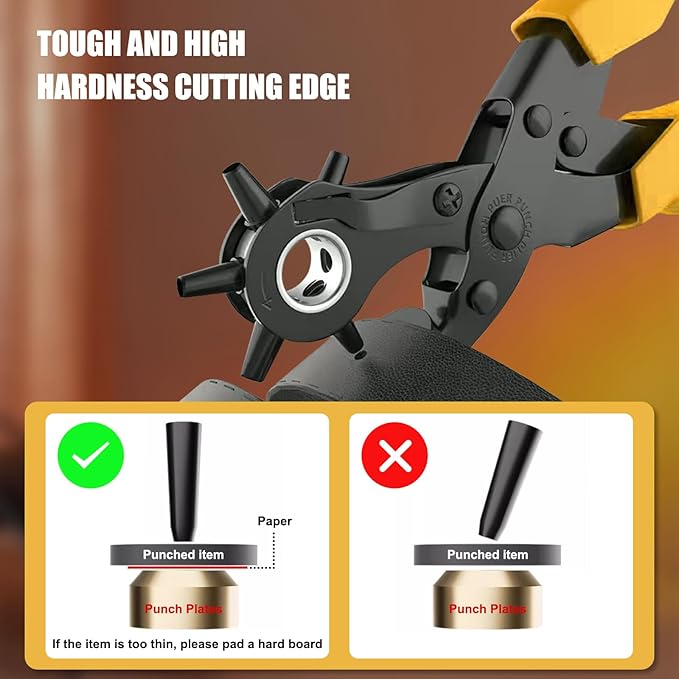 Leather Hole Puncher, Diyife® Full Set Punch Tool Kits for Belt, Watch Band, Shoe, Crafting, Handbag Straps, Fabric, with Extra Punch Plates and Ruler, Multi Hole Sizes Make - Yellow