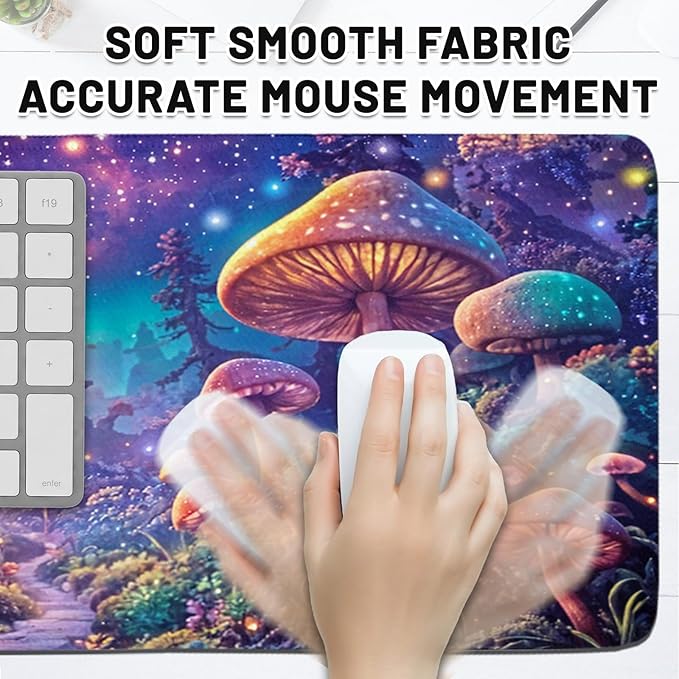 Large Gaming Mouse Pad, Mushroom Computer Mousepad Desk Mat, Birthday Gifts for Women Men Mushroom Lovers, Non-Slip Large Desk Decor Accessories for Keyboard and Mouse 11.8”x 31.4” XL