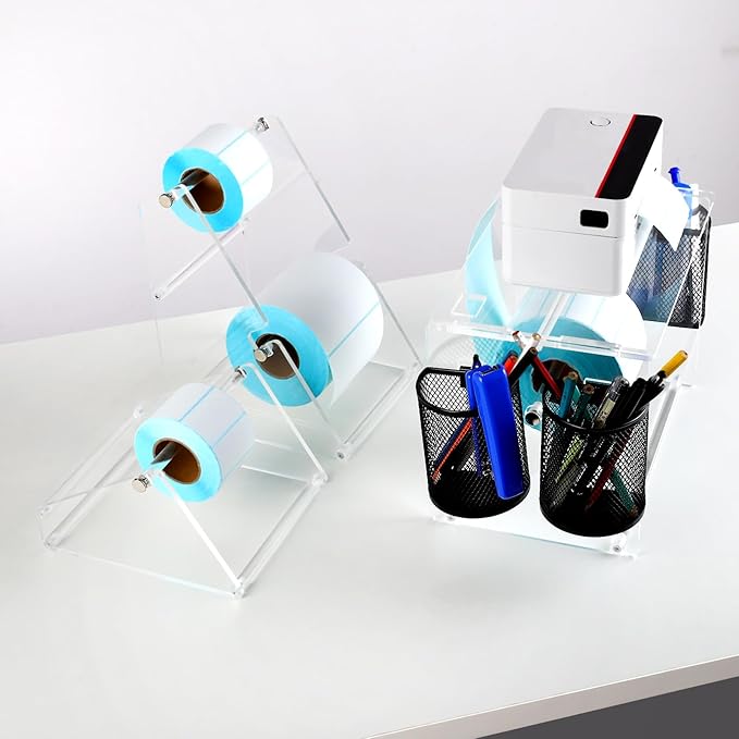 Sticker Roll Holder for Rolls and Fanfold Labels, Label Holder for Thermal Printer, Sticker Dispenser, Sticker Holder for Home,Office,Study,Small Business Essentials (1 Tier Acrylic Label Roll Holder)